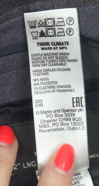 Marks and Spencer Men's Grey 44 Wool Blend Regular Fit Dress Trousers
