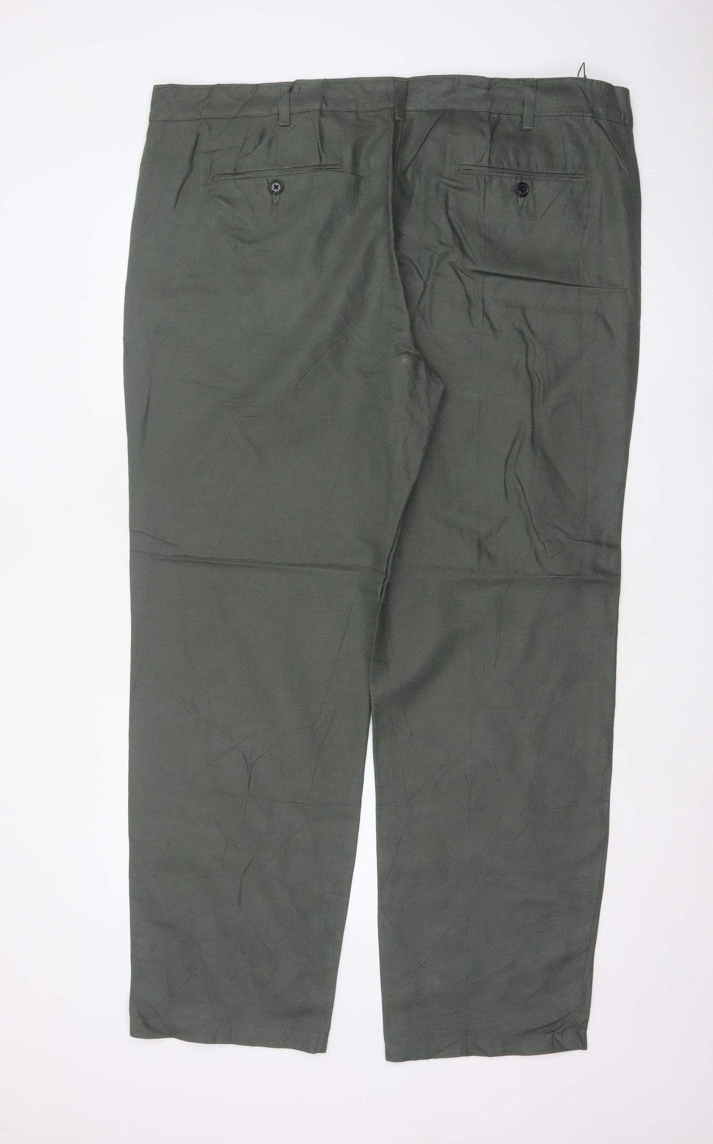 Marks & Spencer Men Green 44in 33in Linen Cotton Chino Trousers