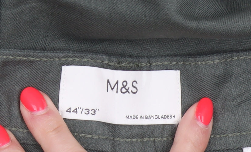Marks & Spencer Men Green 44in 33in Linen Cotton Chino Trousers