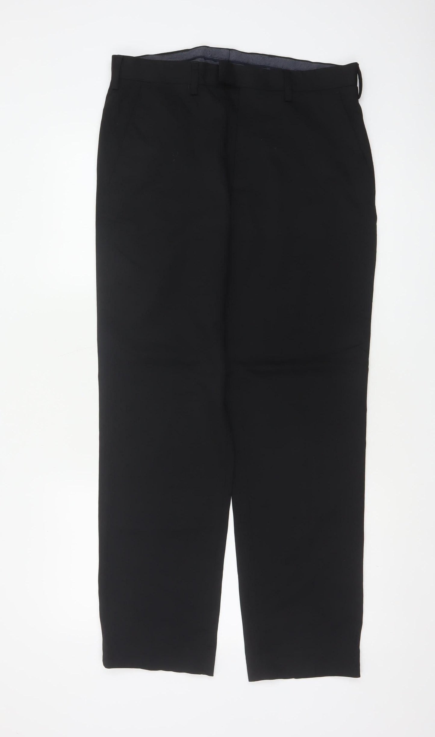 M&S Men’s Black 32 Regular Wool Blend Straight Dress Trousers