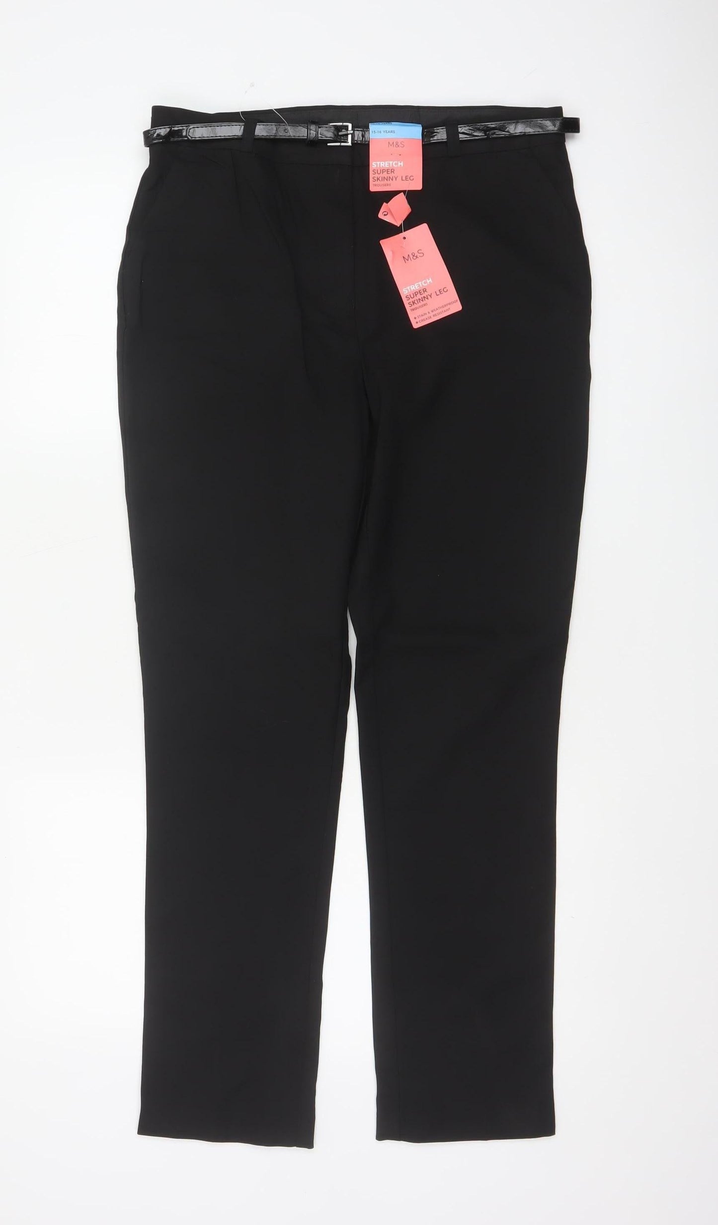 Marks & Spencer Boys Black 15-16 Years Dress Pants Super Skinny Stretch