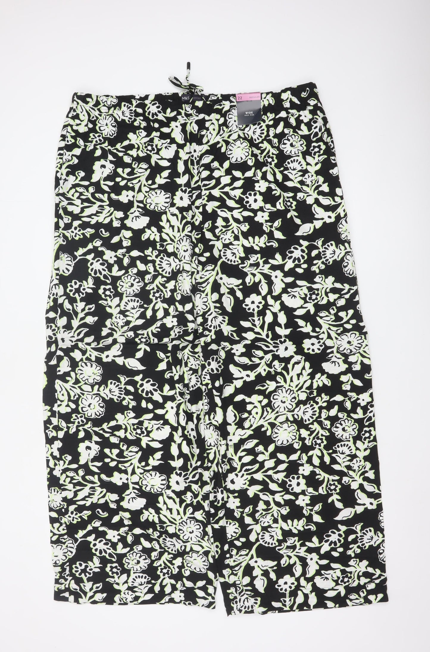 M&S Women’s Multicoloured Floral Wide Leg High Rise Trousers Size 22