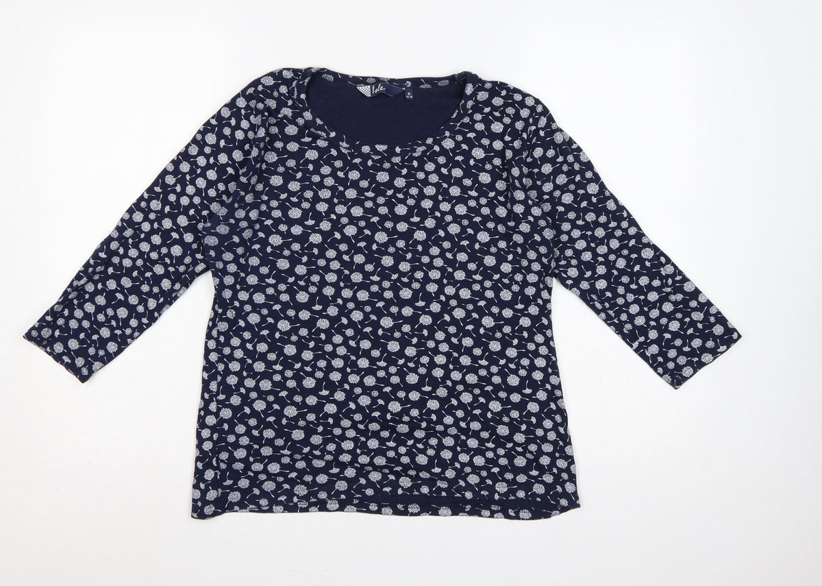 Izle Women’s Blue Floral 3/4 Sleeve Jersey Blouse Top M 14-16