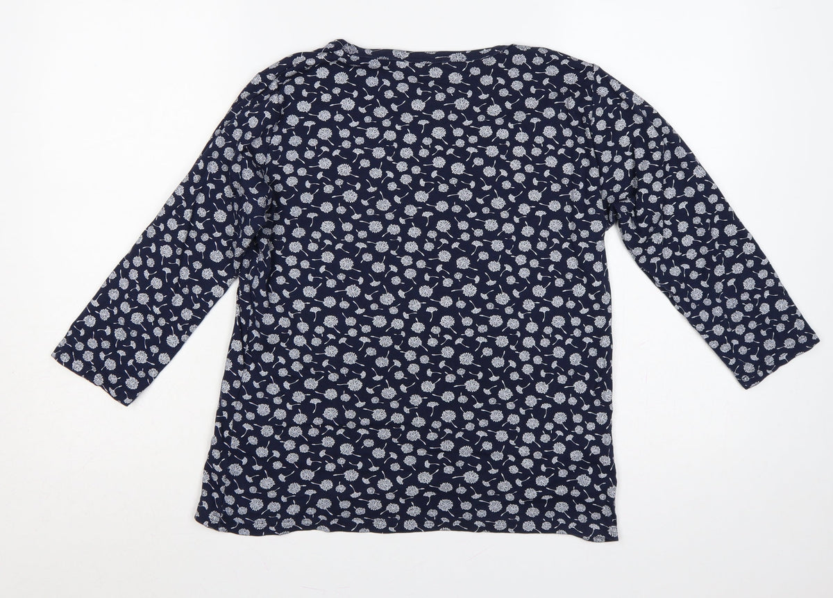 Izle Women’s Blue Floral 3/4 Sleeve Jersey Blouse Top M 14-16