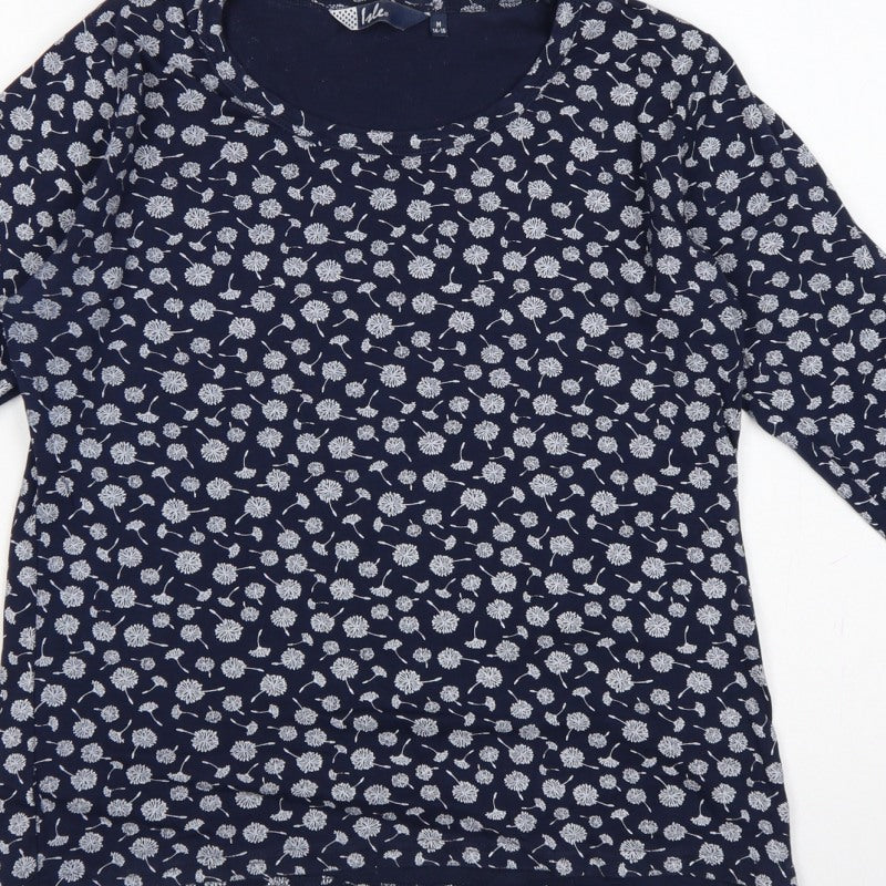 Izle Women’s Blue Floral 3/4 Sleeve Jersey Blouse Top M 14-16