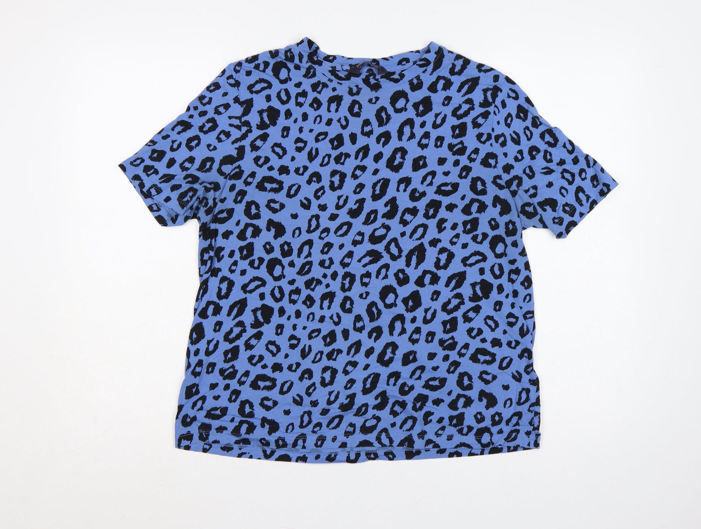 Marks and Spencer Women Blue Leopard Print Cotton T-Shirt UK 14