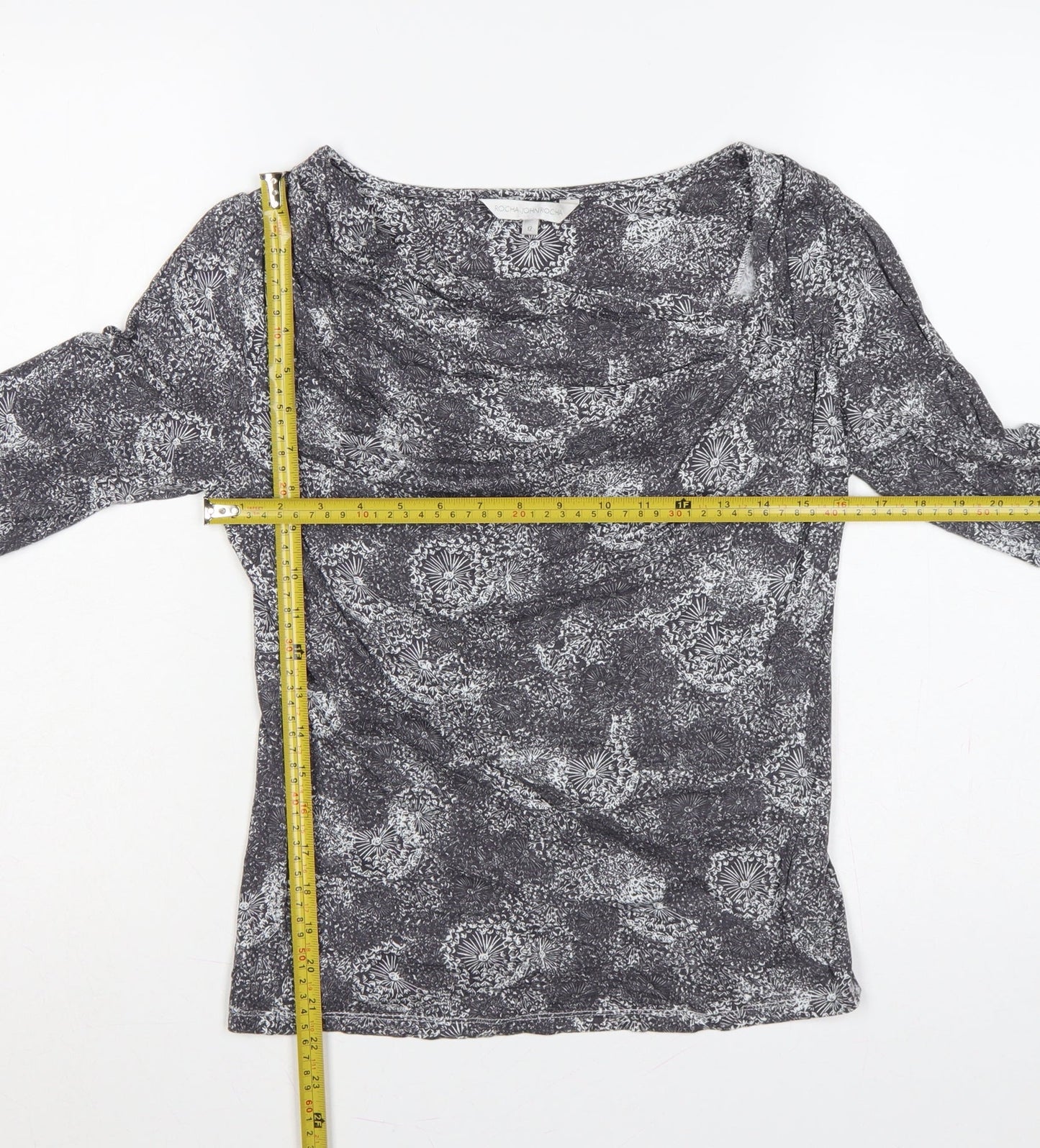 Rocha John Rocha Women Grey Floral Cowl Neck Jersey Blouse UK 12