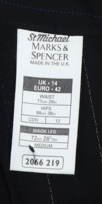 St Michael Marks & Spencer Women Black Pinstripe Wool Trousers UK 14