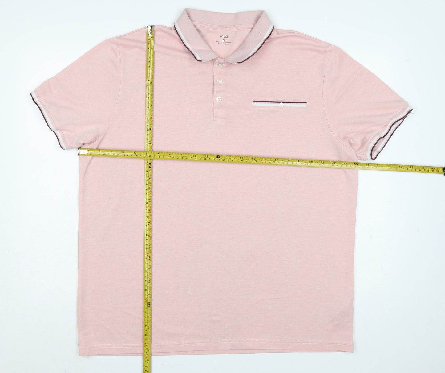 Marks & Spencer Men's Pink XL Modal Polo Shirt Contrast Trim