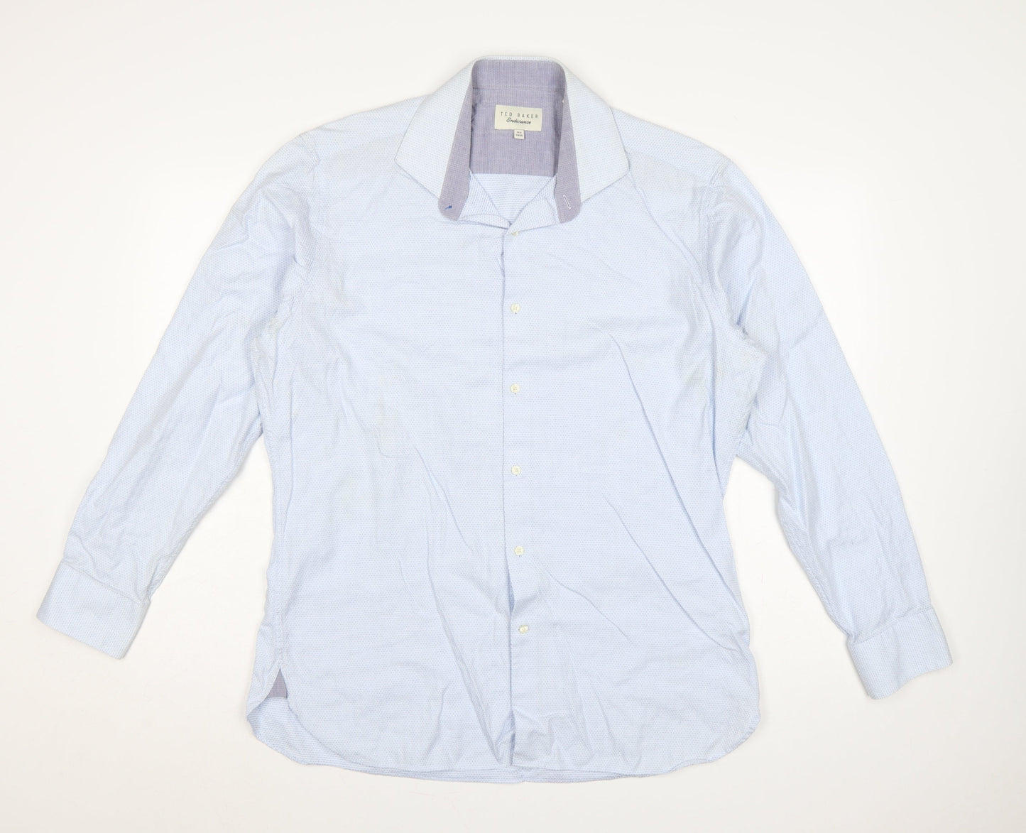 Ted Baker Men Blue 16.5 34/35 Cotton Spread Collar Button-Up Shirt