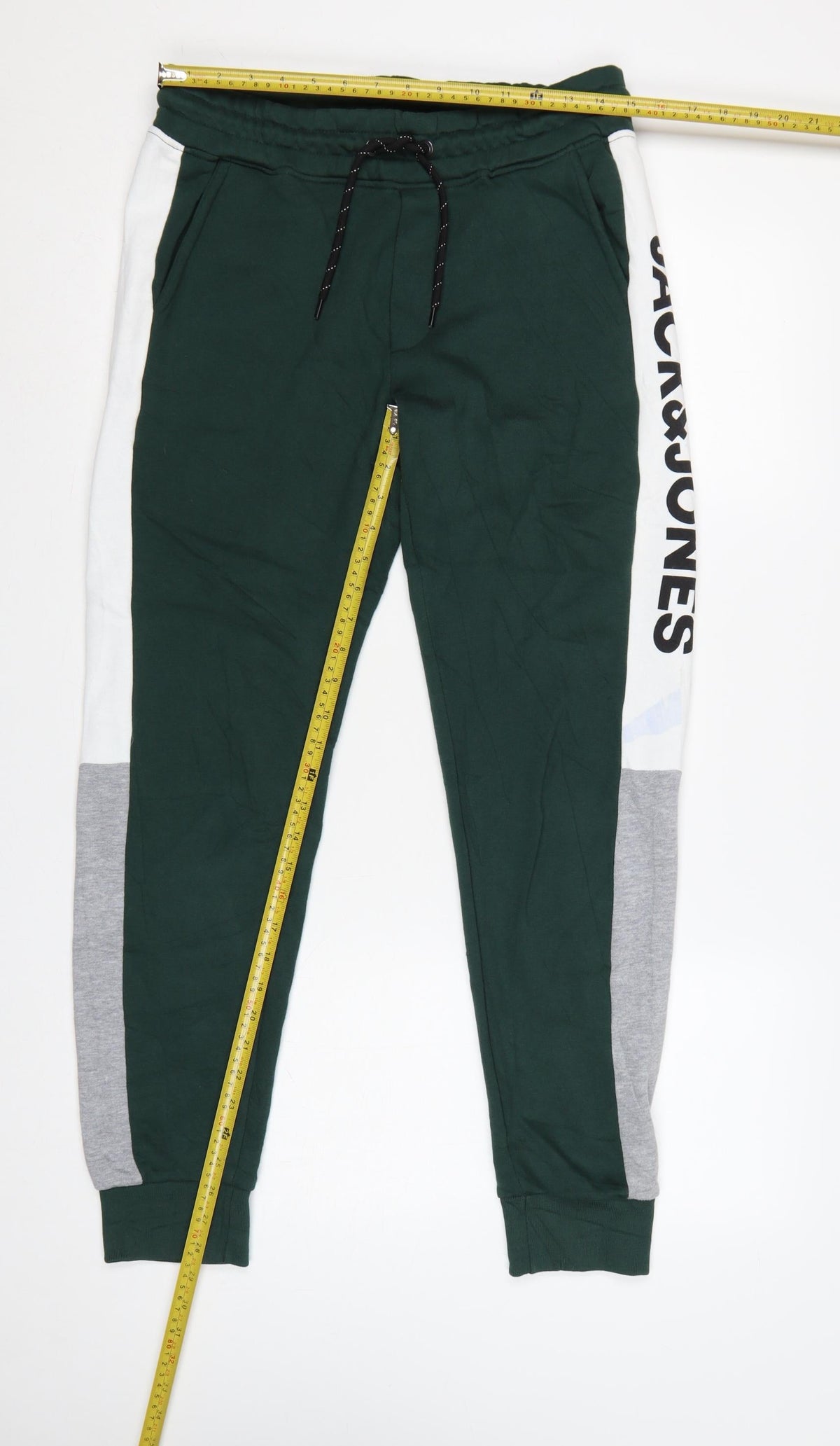 Close-up detail of Jack & Jones Men’s Green Logo Panel Jogger Sweatpants, size S