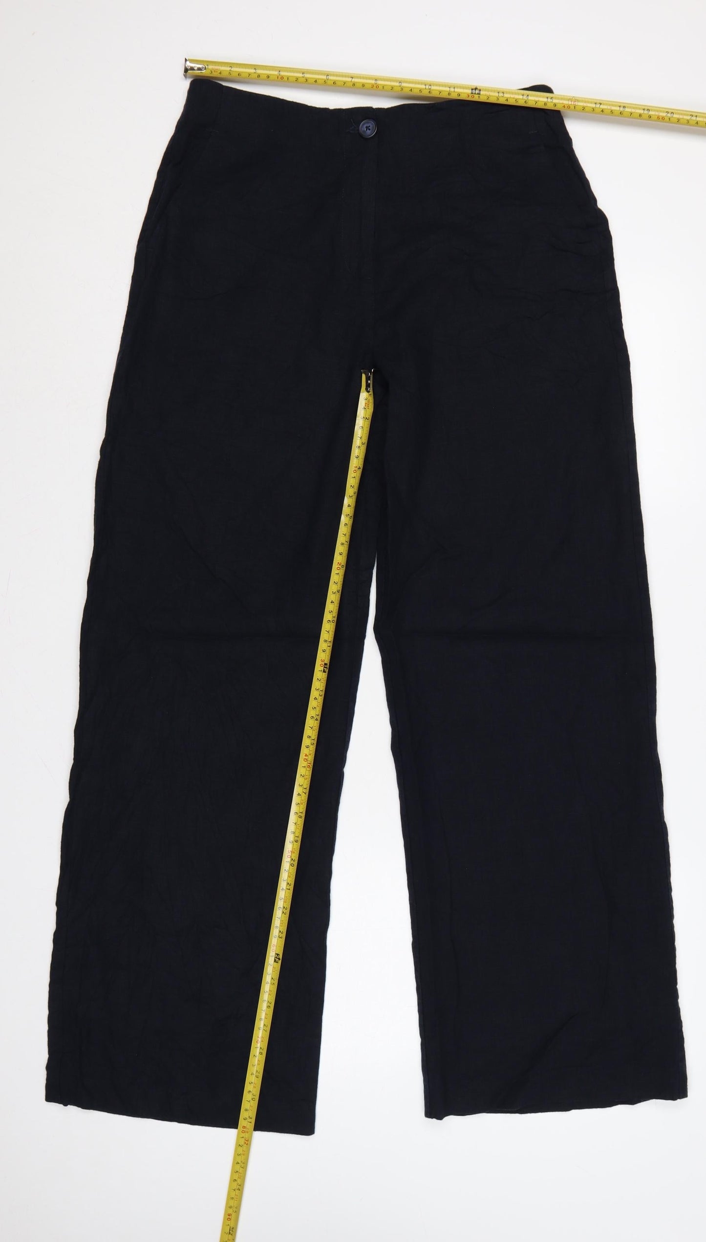Marks & Spencer Women’s Navy Linen Blend Wide Leg Trousers UK 12 Long