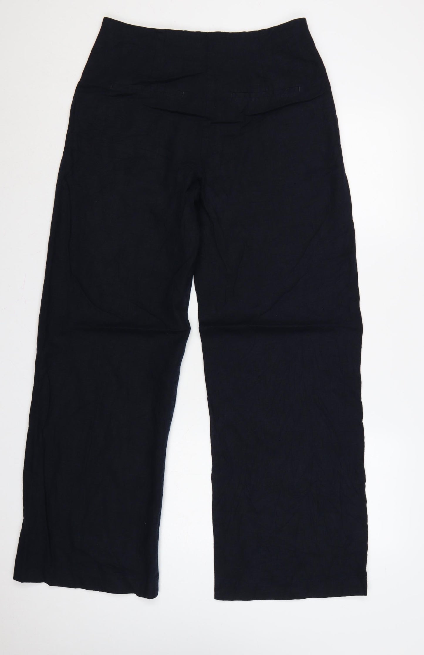 Marks & Spencer Women’s Navy Linen Blend Wide Leg Trousers UK 12 Long