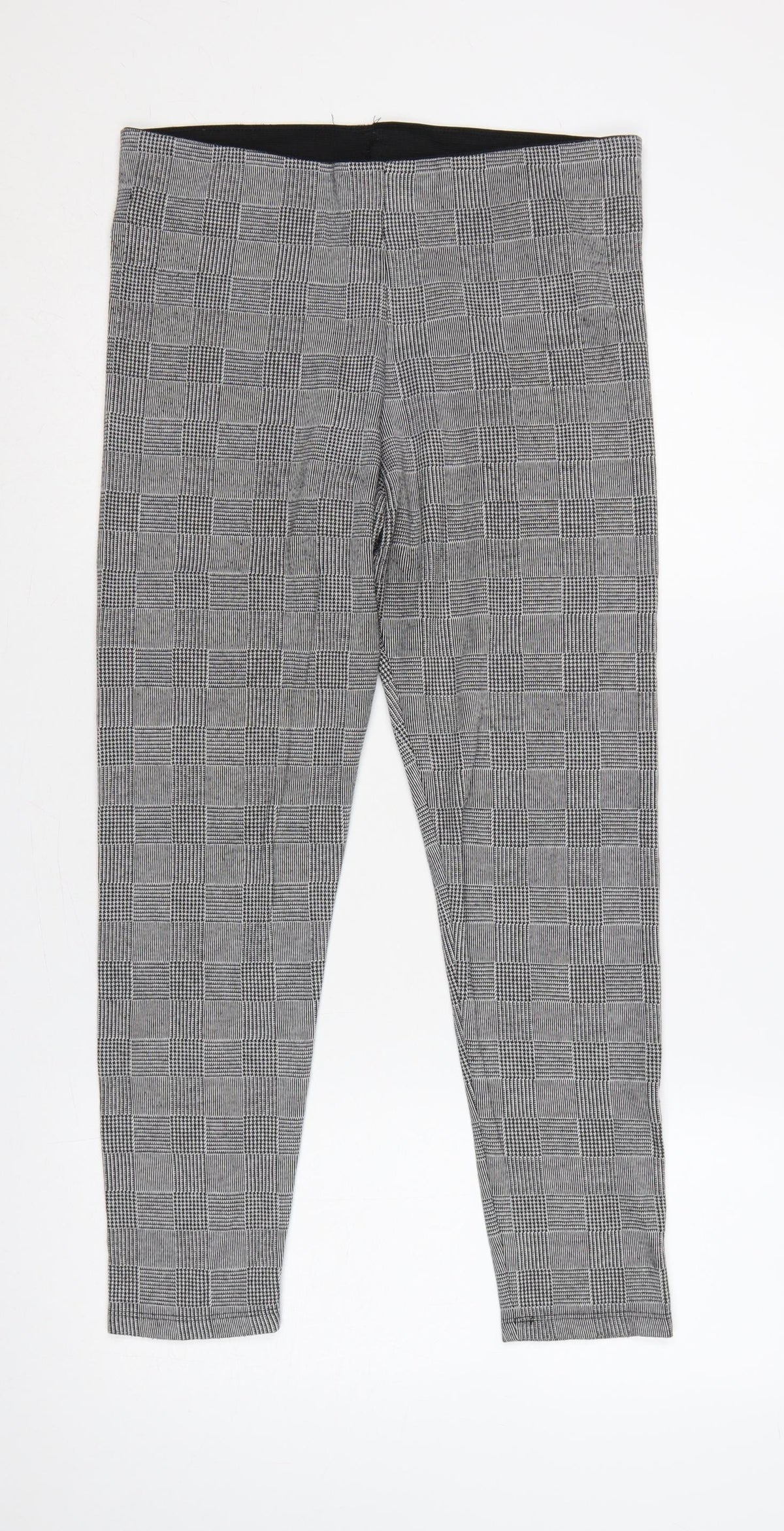 Zara Basic Women Grey Check Stretch Leggings UK 14 XL