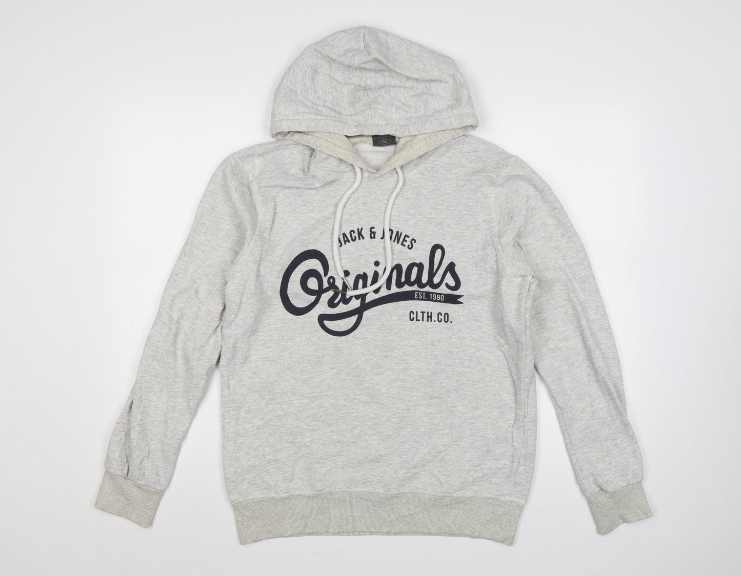 Jack & Jones Men’s Grey M Pullover Hoodie Graphic Print Pouch Pocket