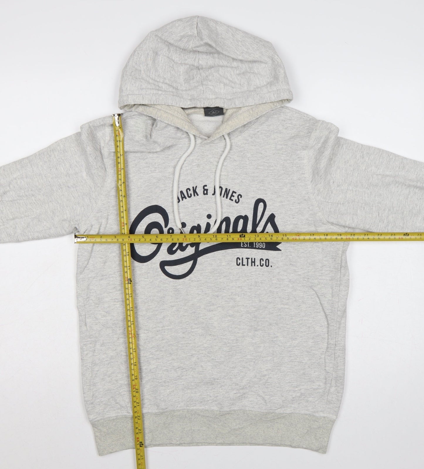 Jack & Jones Men’s Grey M Pullover Hoodie Graphic Print Pouch Pocket