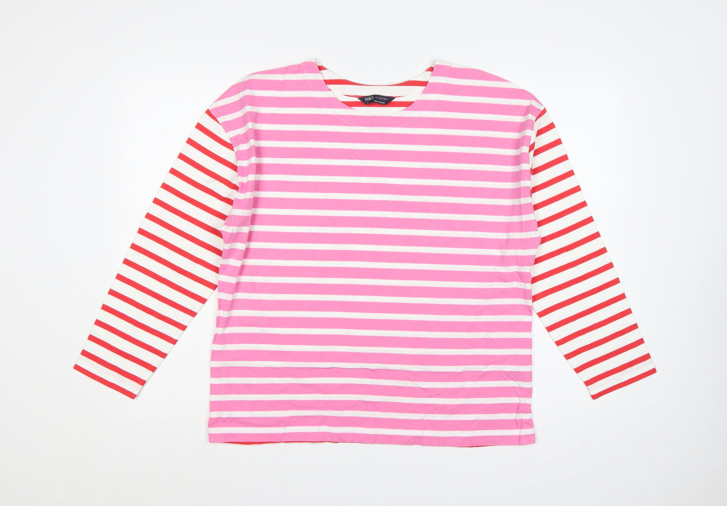Marks and Spencer Women Multicoloured UK 14 Striped Long Sleeve T-Shirt