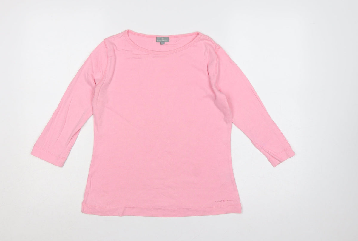 Naf Naf Women Pink L Basic Crew Neck Long Sleeve Jersey T-Shirt