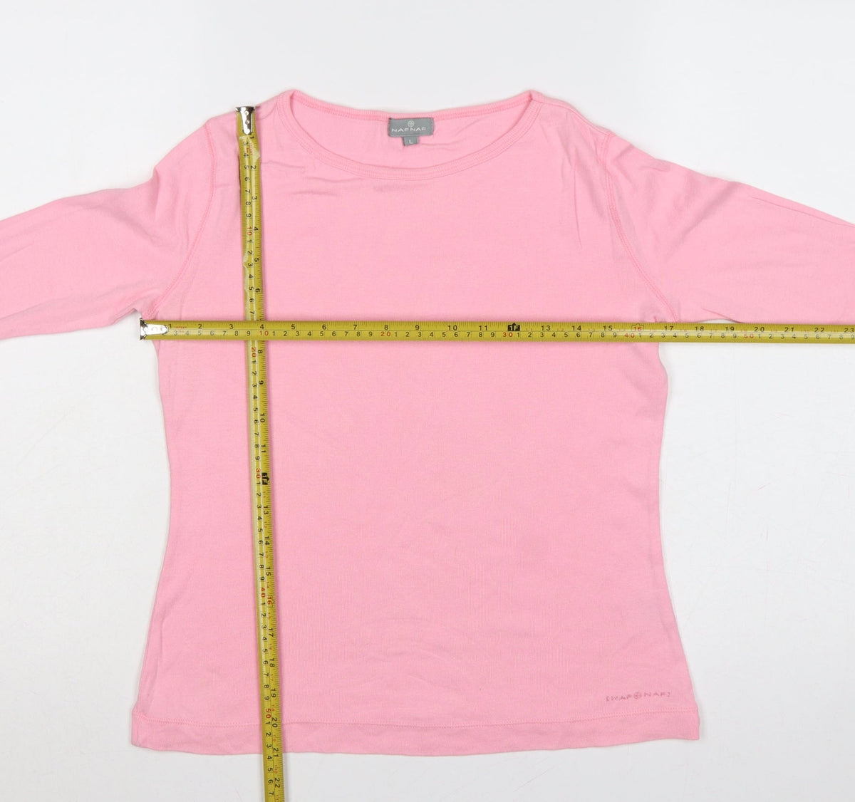 Naf Naf Women Pink L Basic Crew Neck Long Sleeve Jersey T-Shirt