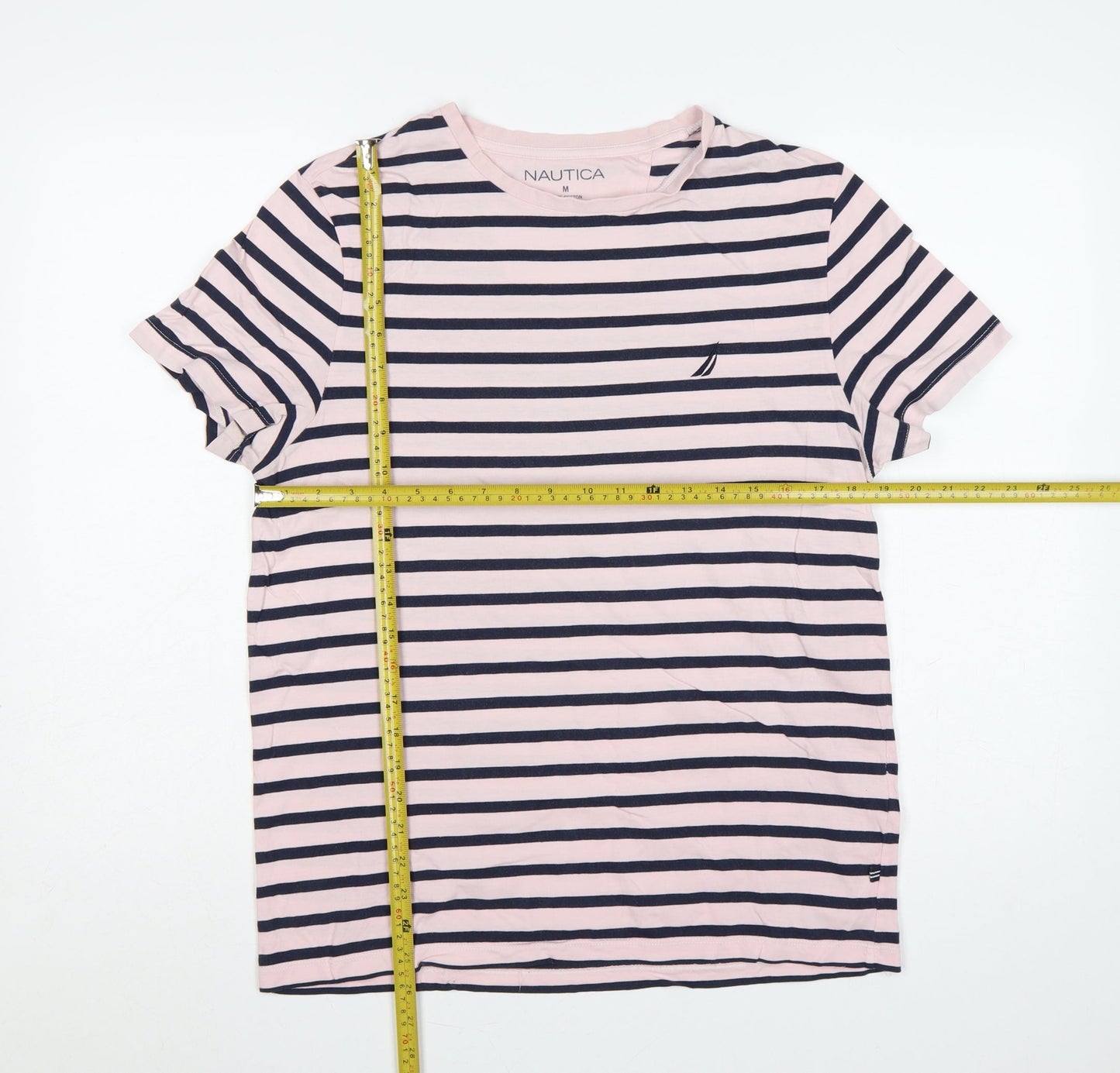 Nautica Men’s Pink Navy Striped Cotton Crew Neck T-Shirt M
