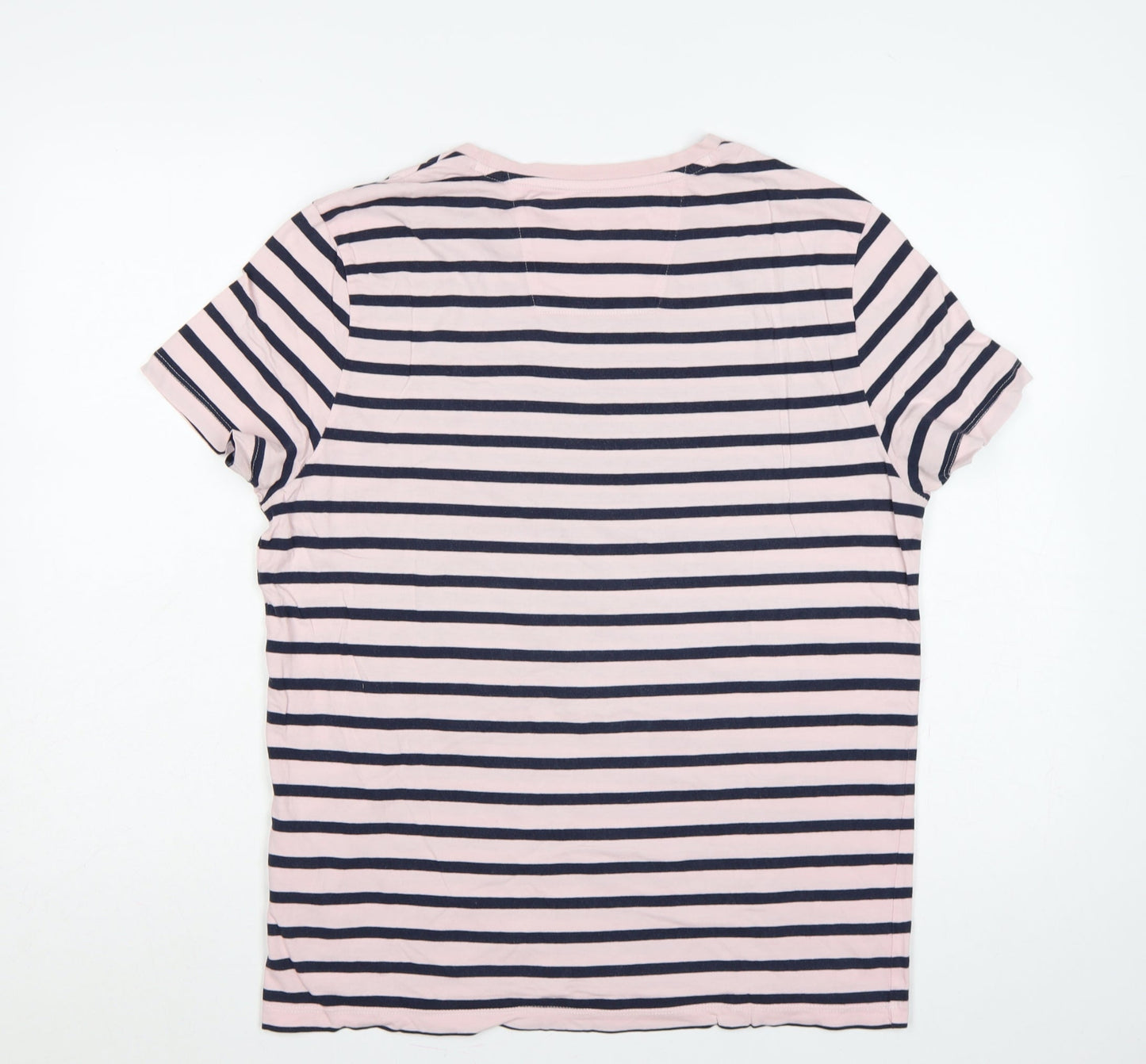 Nautica Men’s Pink Navy Striped Cotton Crew Neck T-Shirt M