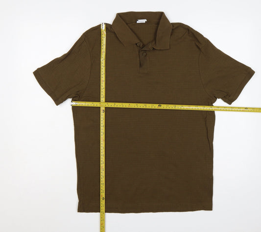 Zara Men’s Brown Ribbed Stretch Short Sleeve Polo Shirt Size S