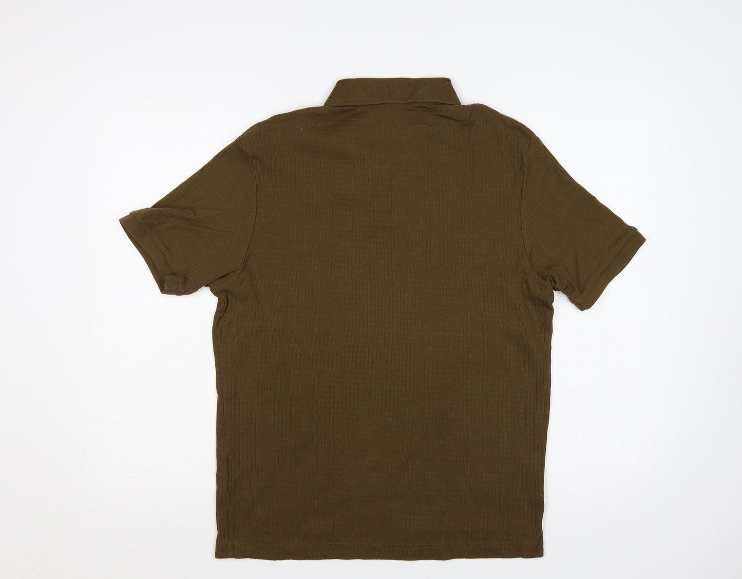 Zara Men’s Brown Ribbed Stretch Short Sleeve Polo Shirt Size S