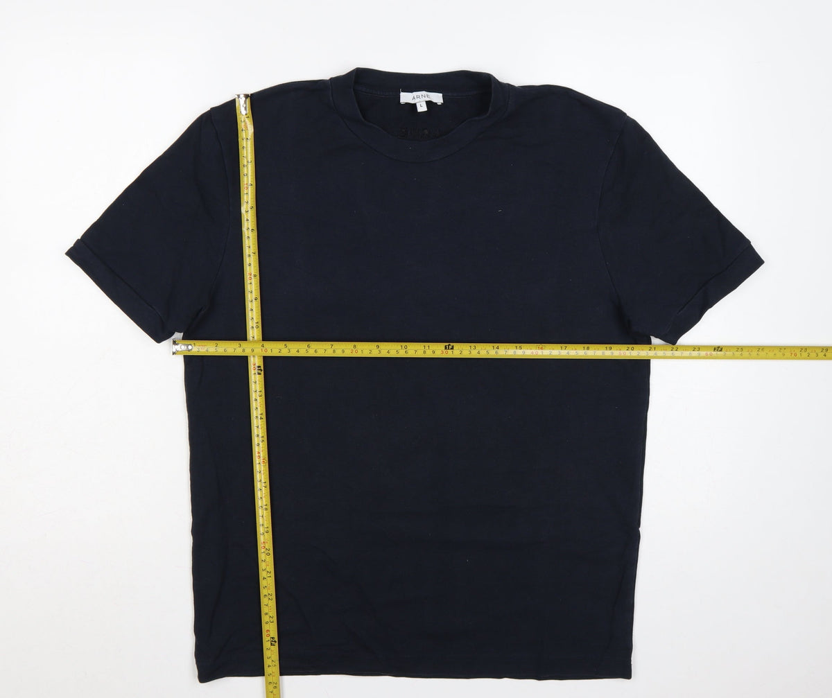 Close-up detail of ARNE Men’s Black L Crew Neck Short Sleeve Logo T-Shirt