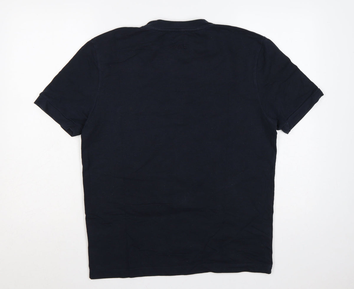 Brand and care label for ARNE Men’s Black L Crew Neck Short Sleeve Logo T-Shirt