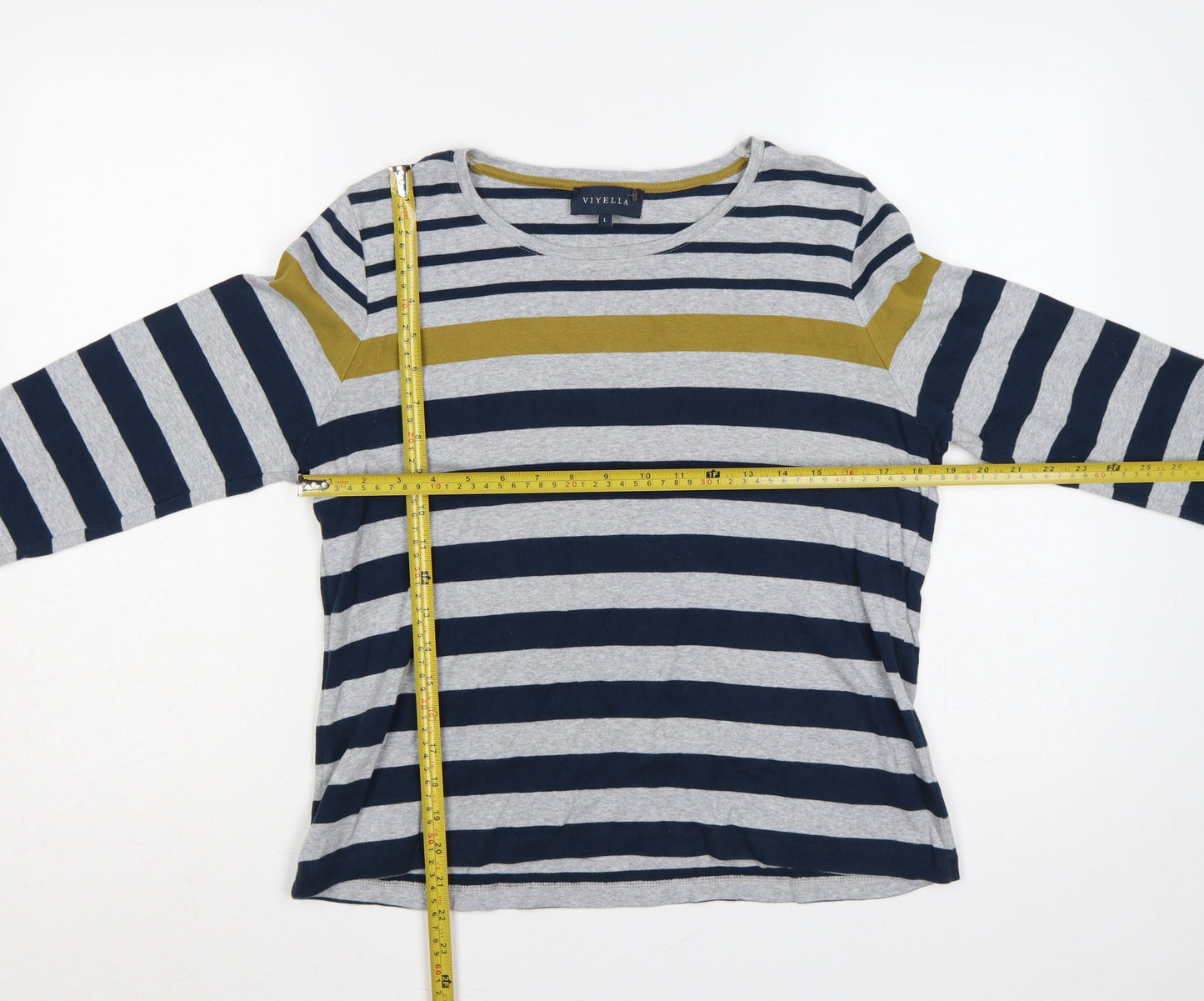 Viyella Women’s Blue Stripe Cotton Jersey Long Sleeve Basic T-Shirt L