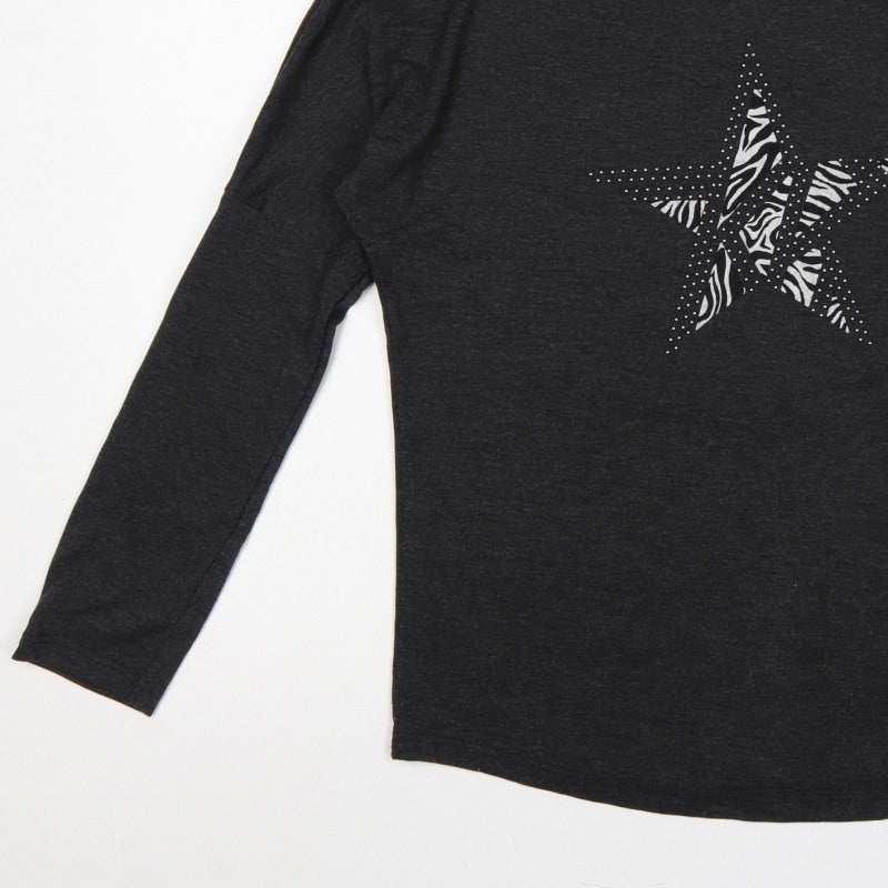 Next Women’s Black Size 10 Zebra Star Rhinestone Long Sleeve T-Shirt