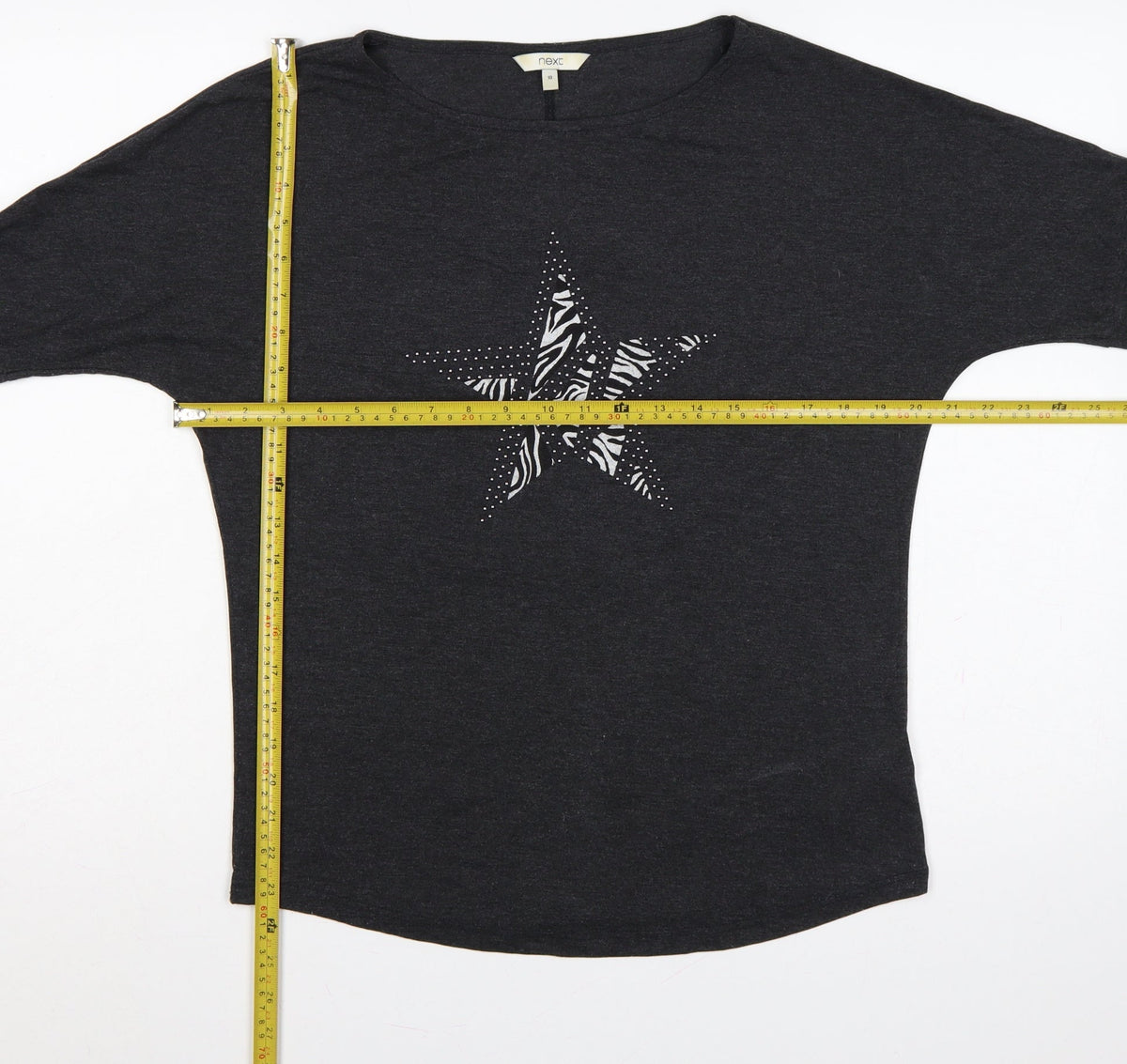 Next Women’s Black Size 10 Zebra Star Rhinestone Long Sleeve T-Shirt