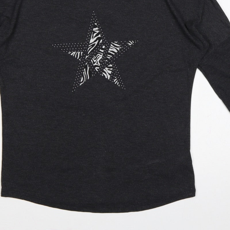 Next Women’s Black Size 10 Zebra Star Rhinestone Long Sleeve T-Shirt