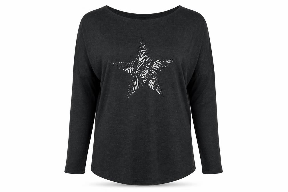 Next Women’s Black Size 10 Zebra Star Rhinestone Long Sleeve T-Shirt