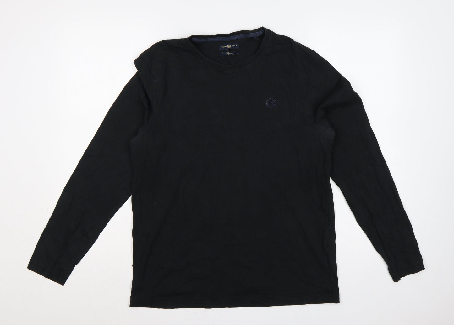 Henri Lloyd Men's Black L Regular Long Sleeve Crew Neck Logo T-Shirt