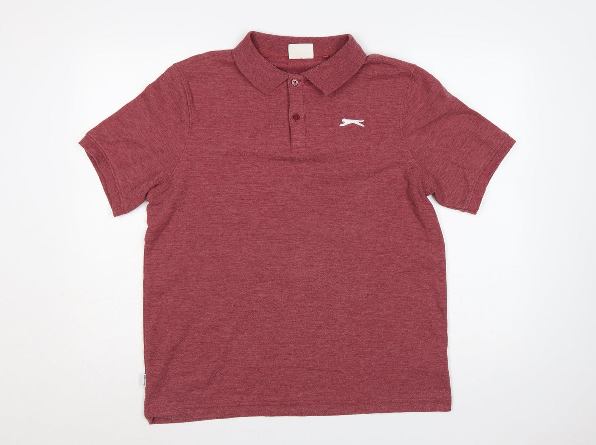 Slazenger Mens Red M Short Sleeve Logo Sports Polo Shirt