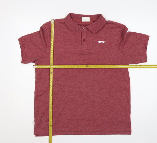Slazenger Mens Red M Short Sleeve Logo Sports Polo Shirt