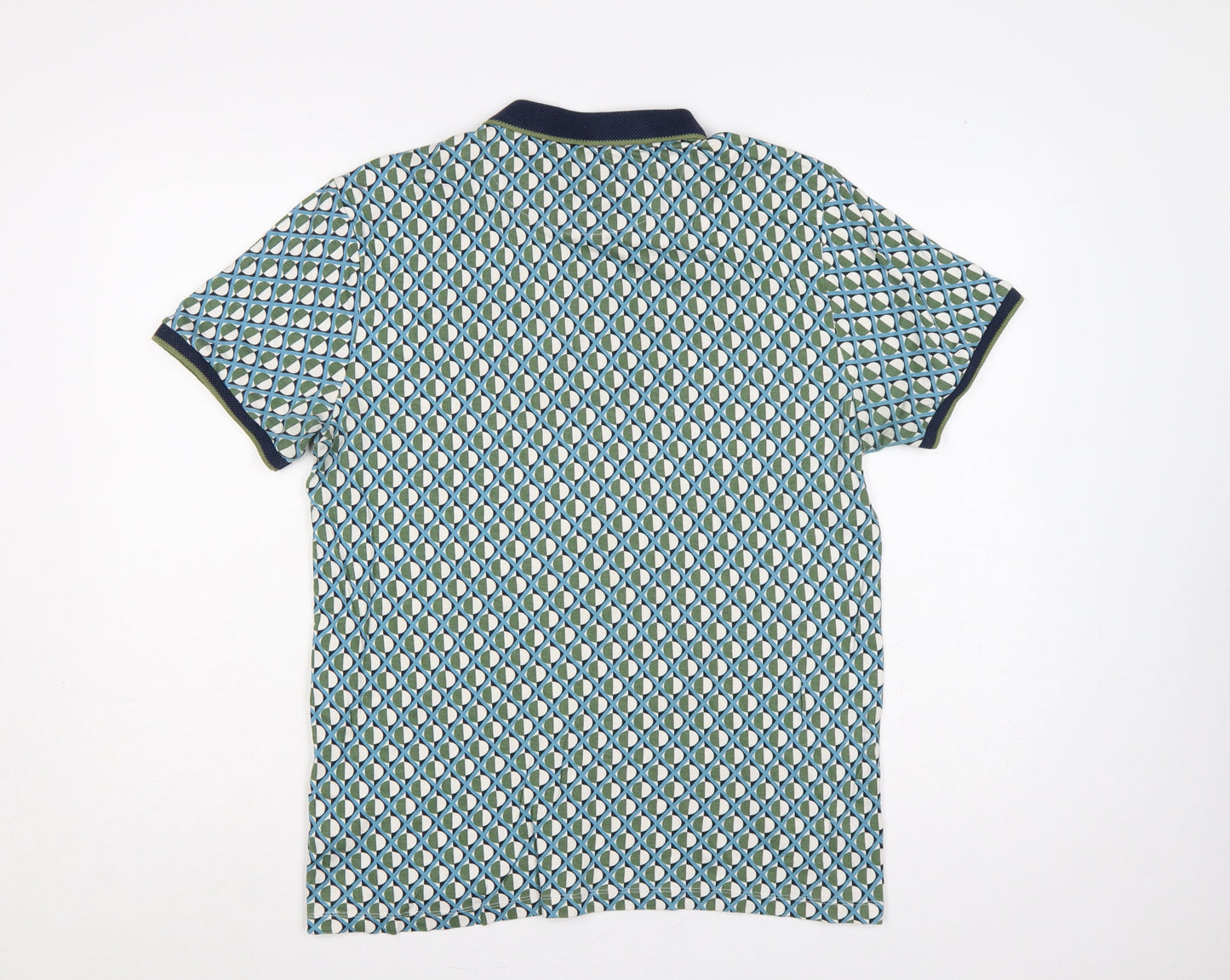 Peacocks Men’s Multicoloured Geometric Cotton Polo Shirt L Short Sleeve