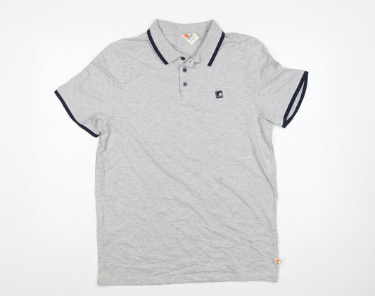 SoulCal & Co Men’s Grey L Cotton Logo Trim Short Sleeve Polo Shirt