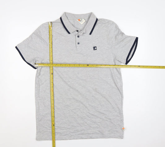 SoulCal & Co Men’s Grey L Cotton Logo Trim Short Sleeve Polo Shirt