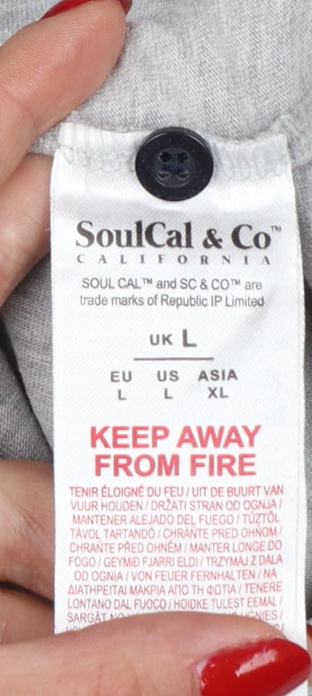 SoulCal & Co Men’s Grey L Cotton Logo Trim Short Sleeve Polo Shirt