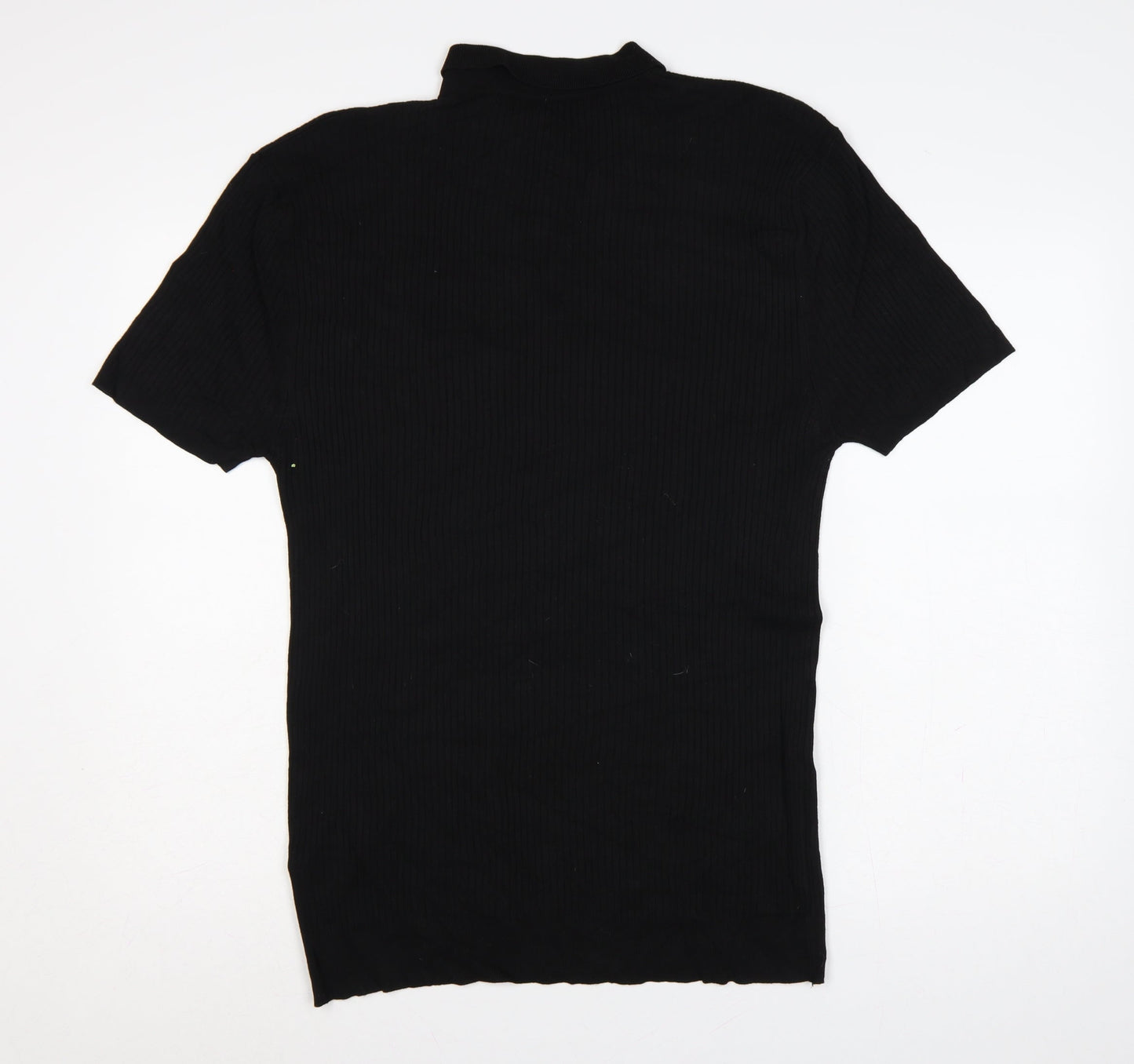 BoohooMAN Men’s Black XL Rib Knit Short Sleeve Polo Shirt