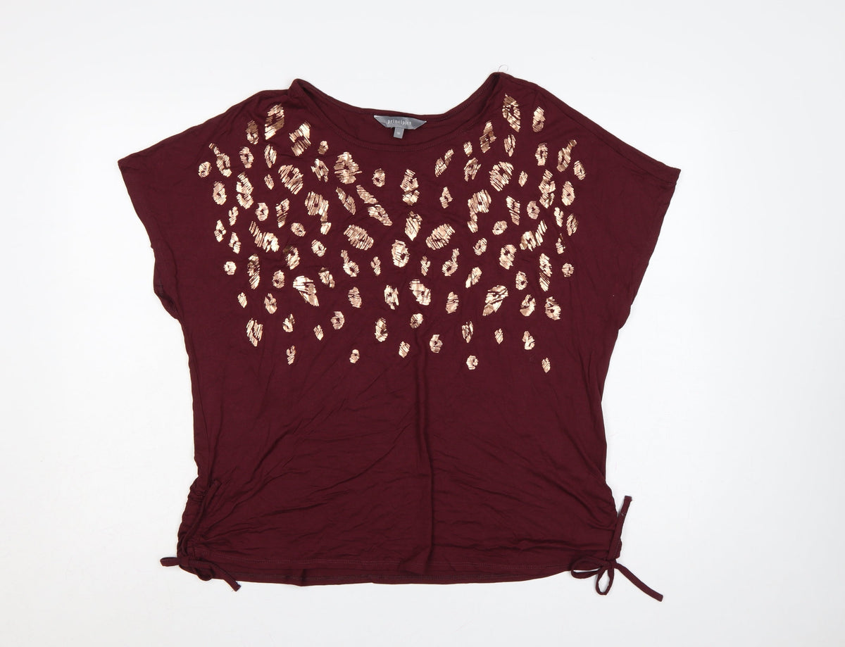 Principles Women’s Red Size 16 Leopard Sequin Drawstring T-Shirt
