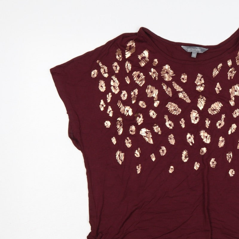 Principles Women’s Red Size 16 Leopard Sequin Drawstring T-Shirt