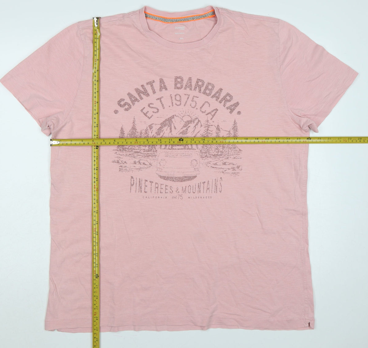 Back view of Dunnes Men's Pink 2XL California Mountain Graphic Print T-Shirt