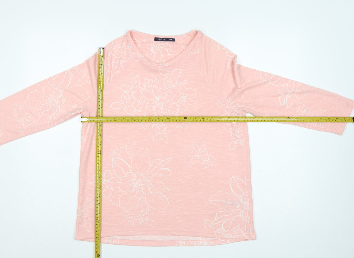 Marks and Spencer Women Pink UK 12 Floral Jersey Long Sleeve T-Shirt