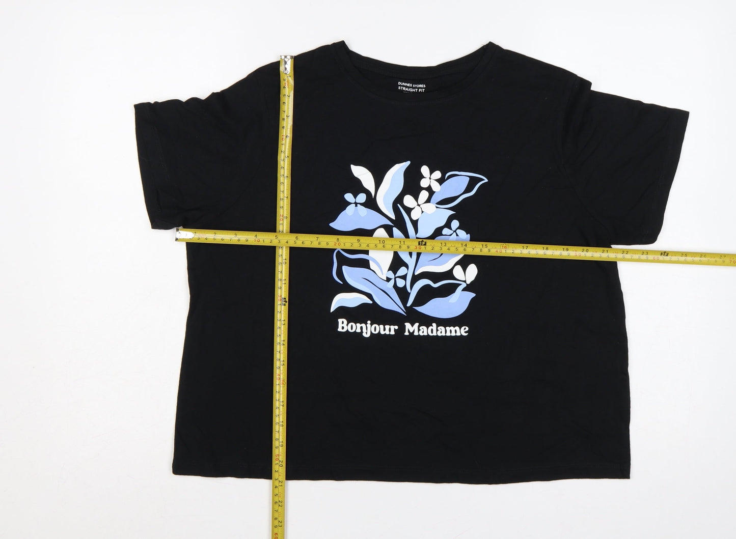 Dunnes Stores Women Black L Floral Bonjour Madame Cotton T-Shirt