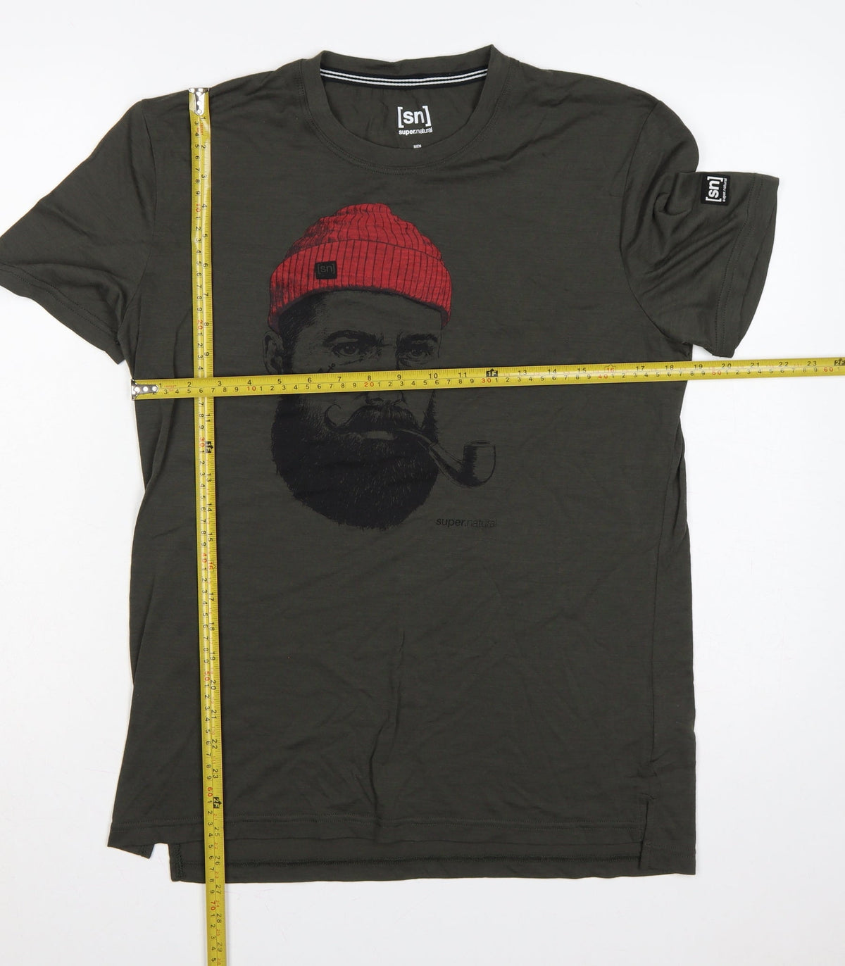 Close-up detail of super.natural Men's Black M Graphic Print Crew Neck T-Shirt