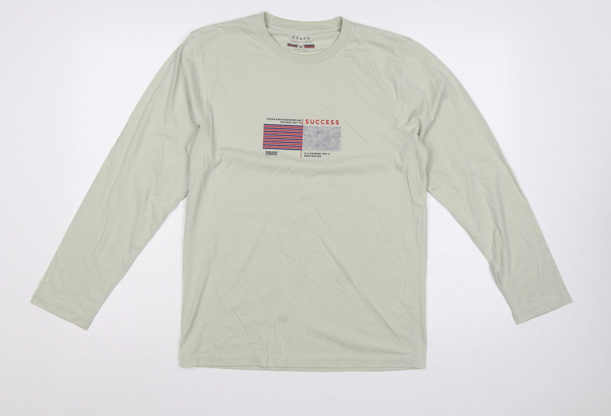 Back view of O'Taya Men's Green L Graphic Success Long Sleeve Crew Neck T-Shirt