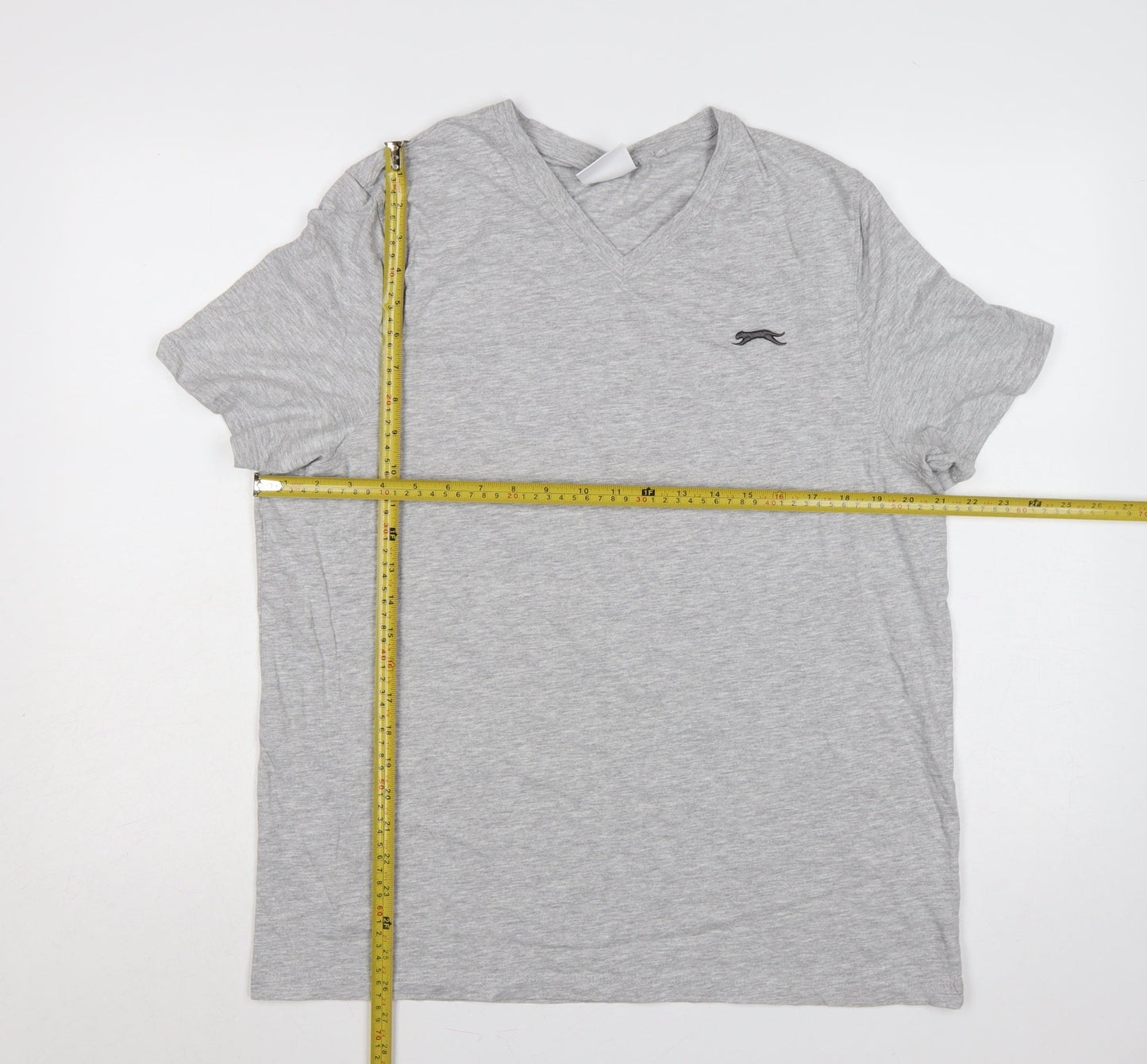 Slazenger Men’s Grey L V-Neck Short Sleeve Cotton Blend Logo T-Shirt